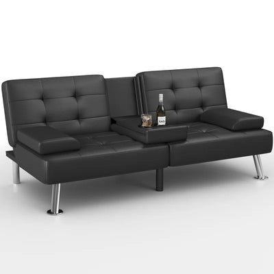Siomarily 66'' Wide Faux Leather Convertible Upholstered Reclining Sofa with Cup Holder