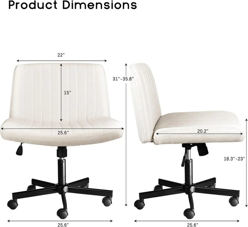 Caelie Criss Cross Legged Office Chair, Armless Office Desk Chair with Wheels