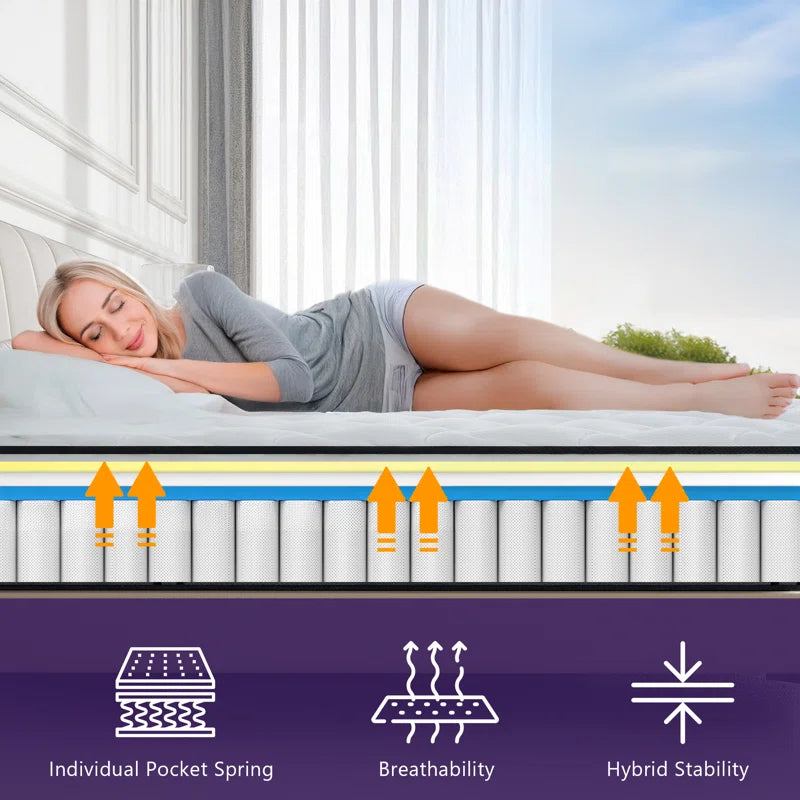 Langione Medium Firm Hybrid and Cooling Foam Mattress, Pressure Relief, and Motion Isolation, Certipur-Us, Mattress in a Box