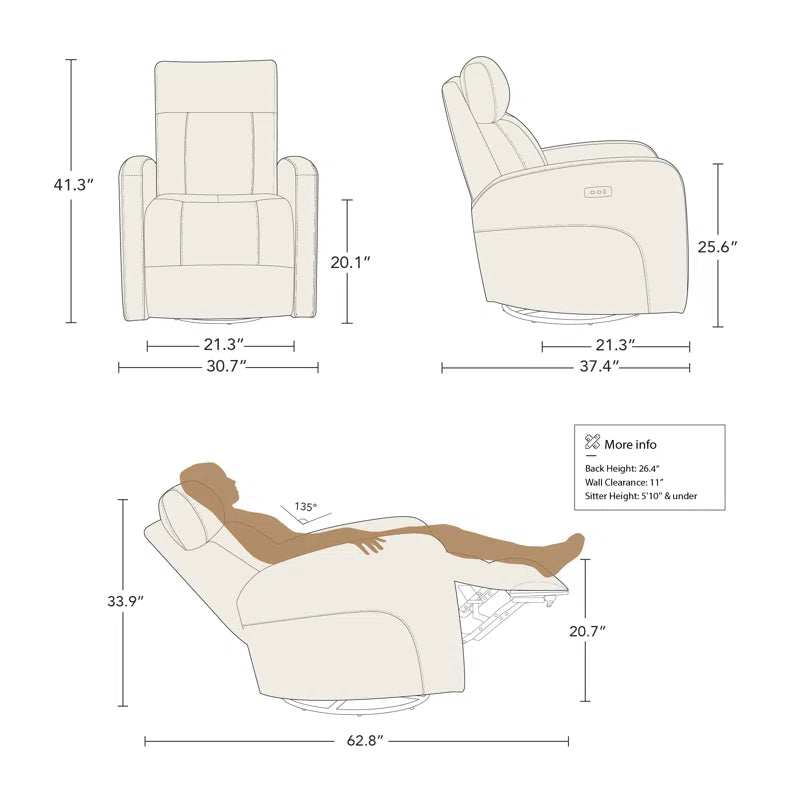 Arrianna-Fiona Genuine Leather Swivel Power Recliner