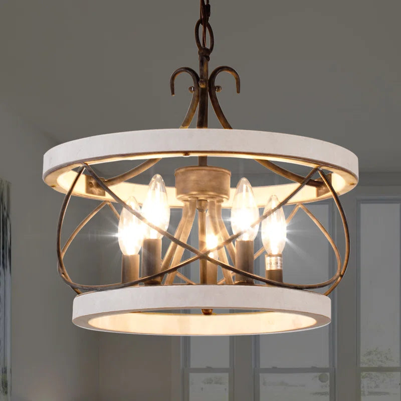 Reback 5 - Light Drum Solid Wood Chandelier with Metal Accents