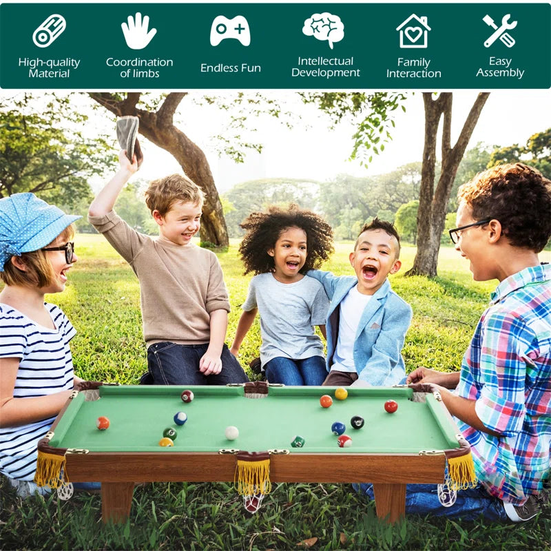 36" Mini Tabletop Pool Set with Balls, Sticks, Chalk, Brush & Triangle