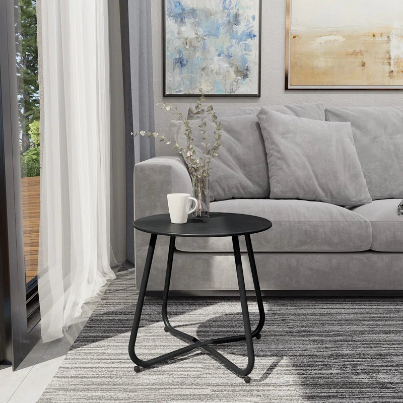 Steel Patio Side Table, Weather Resistant Outdoor round End Table