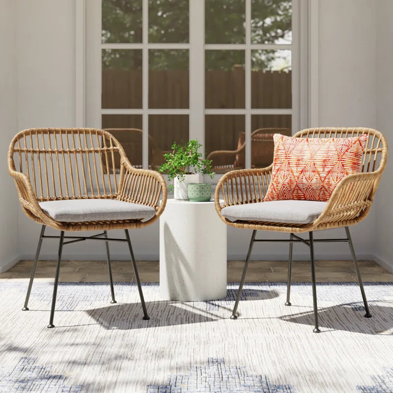 Aaronn Outdoor Woven Patio Chair with Cushions