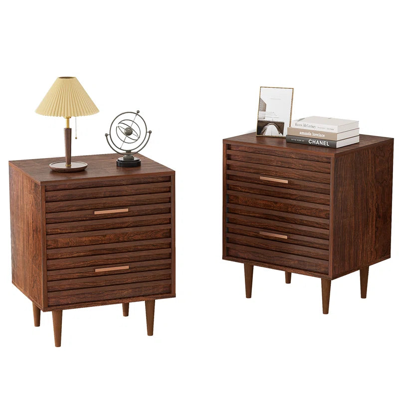 Jamyira 2 - Drawer Nightstands Set, Mid Century Modern End Table , Wooden Bedside Table in Brown