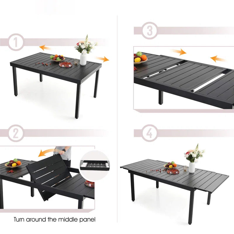 Alyah Extendable Rectangular Steel Outdoor Dining Table