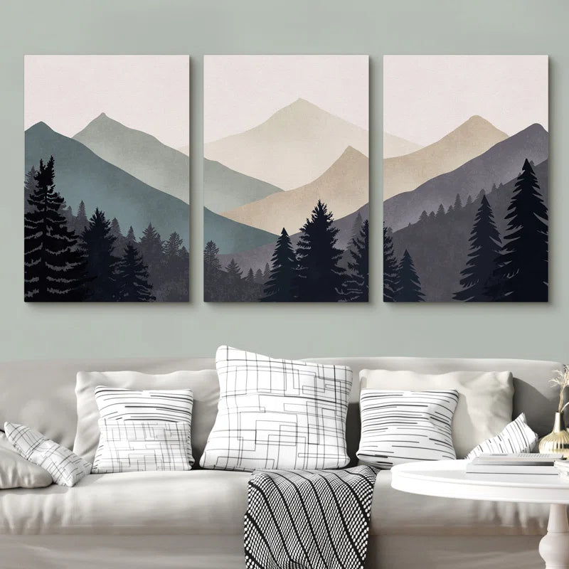 Sun Mountain Landscape Abstract Nature Forest Minimalist Pictures Framed Canvas Print Wall Art