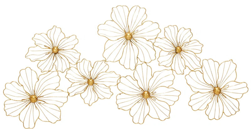 Metal Wire Foiled Floral Home Wall Decor with Scroll Accents