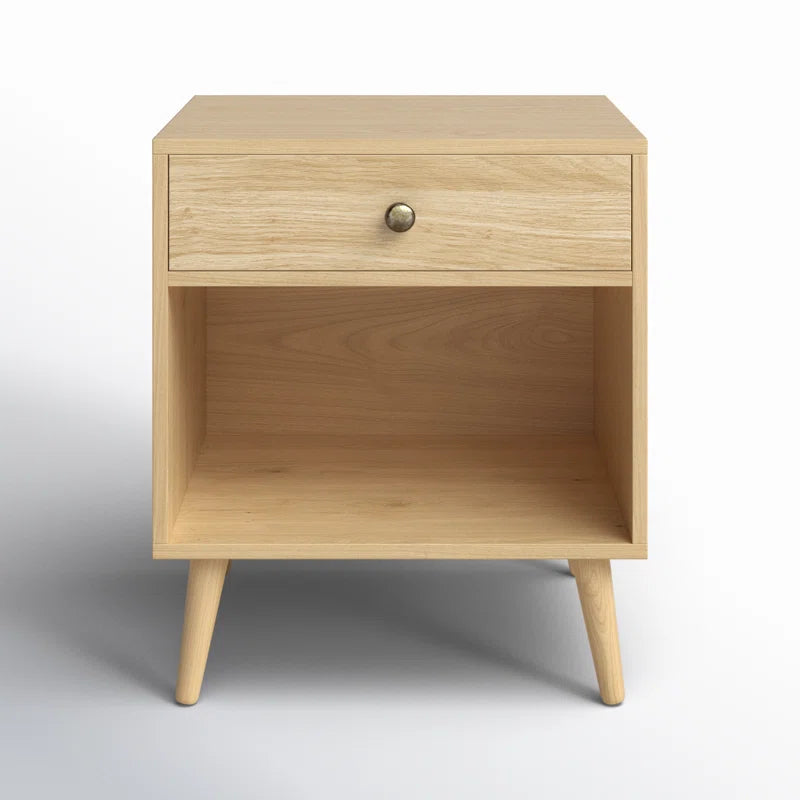 Vansant 1 - Drawer Nightstand with Drawer and Open Compartment, Solid Wood Legs