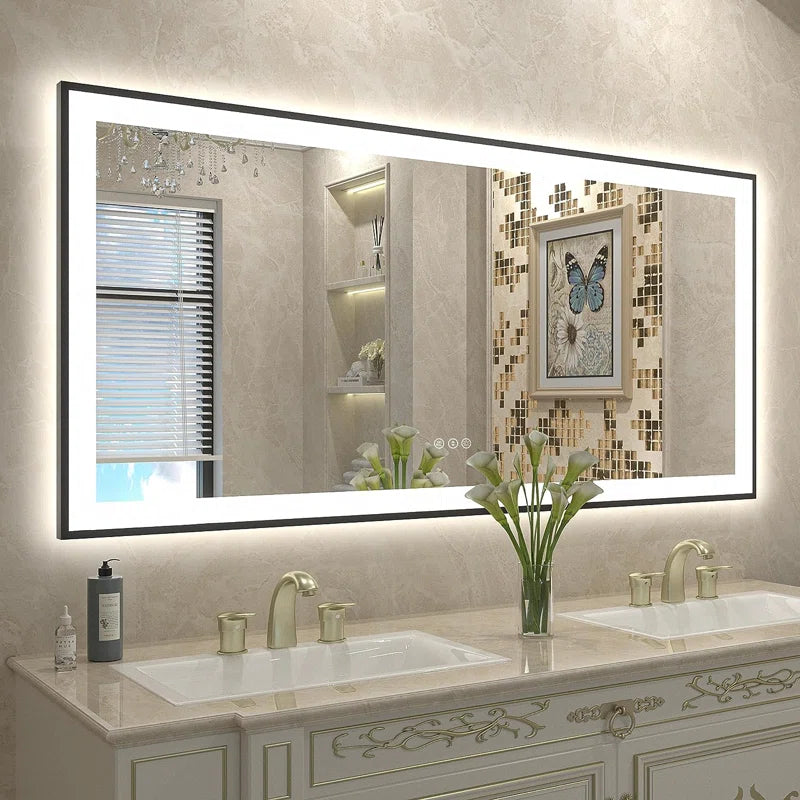Aevar Super Bright Front & Back LED Lighted Anti-Fog Aluminum Alloy Framed Tempered Glass Bathroom/Vanity Mirror with ETL & 3-Year Warranty
