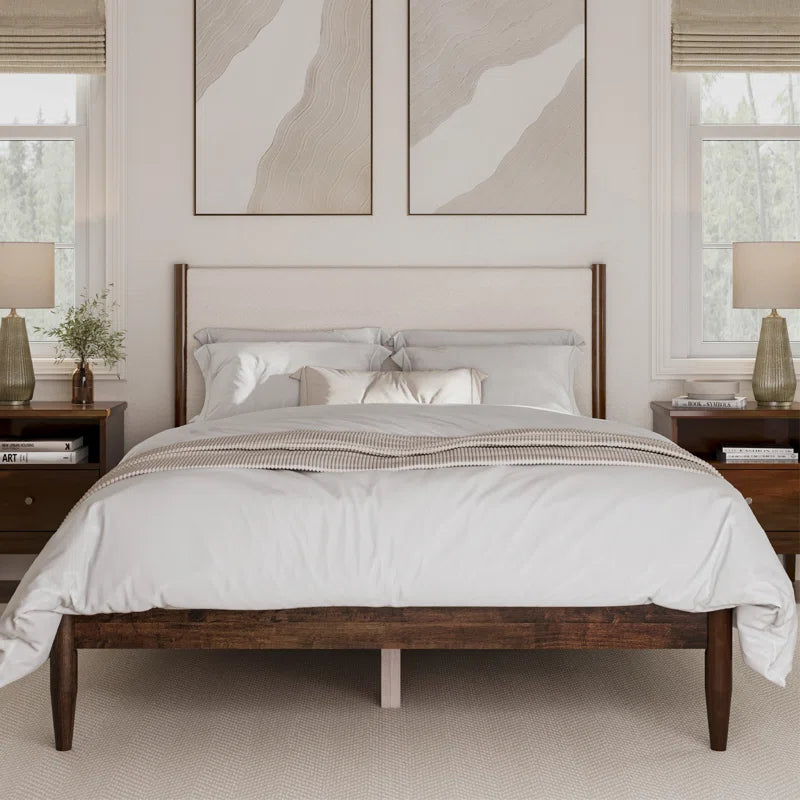 Beiler Solid Wood Upholstered Headboard Boucle Bed Frame