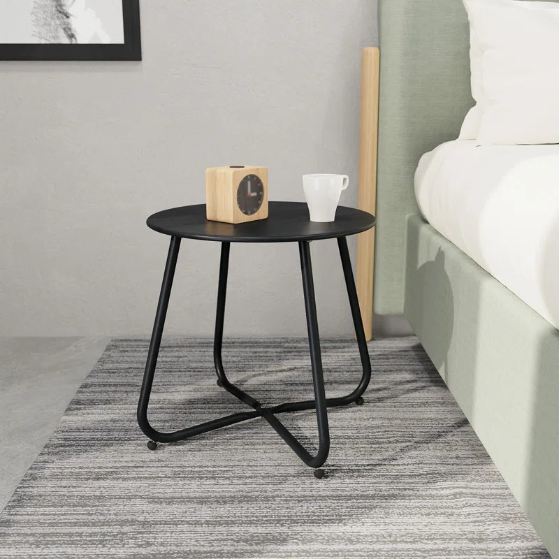 Steel Patio Side Table, Weather Resistant Outdoor round End Table