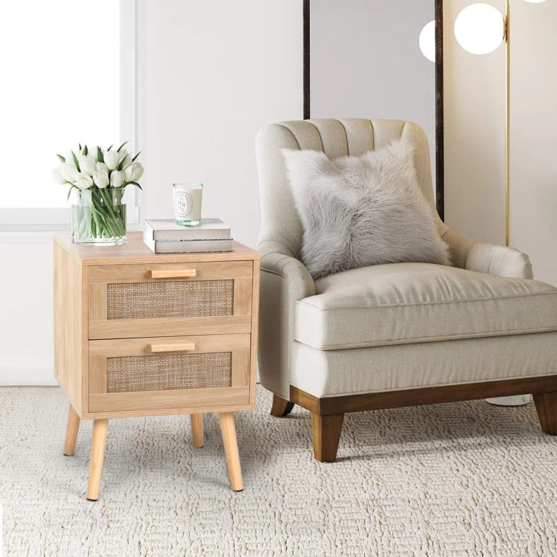 Spurlin Rattan Nightstand with 2 Storage Drawers