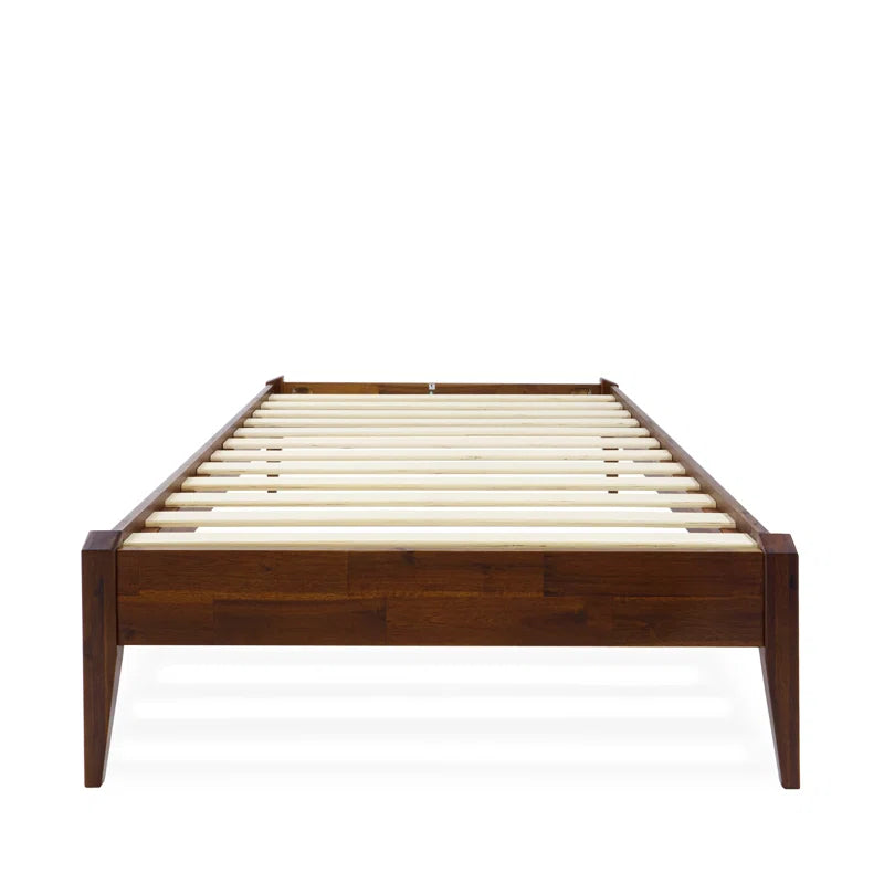 Dinkee Solid Wood Platform Bed without Headboard, Mid-Century Modern Bed Frame