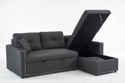 Cidalino 83'' Upholstered Sleeper Sofa Chaise with Storage& 2 Cup Holders