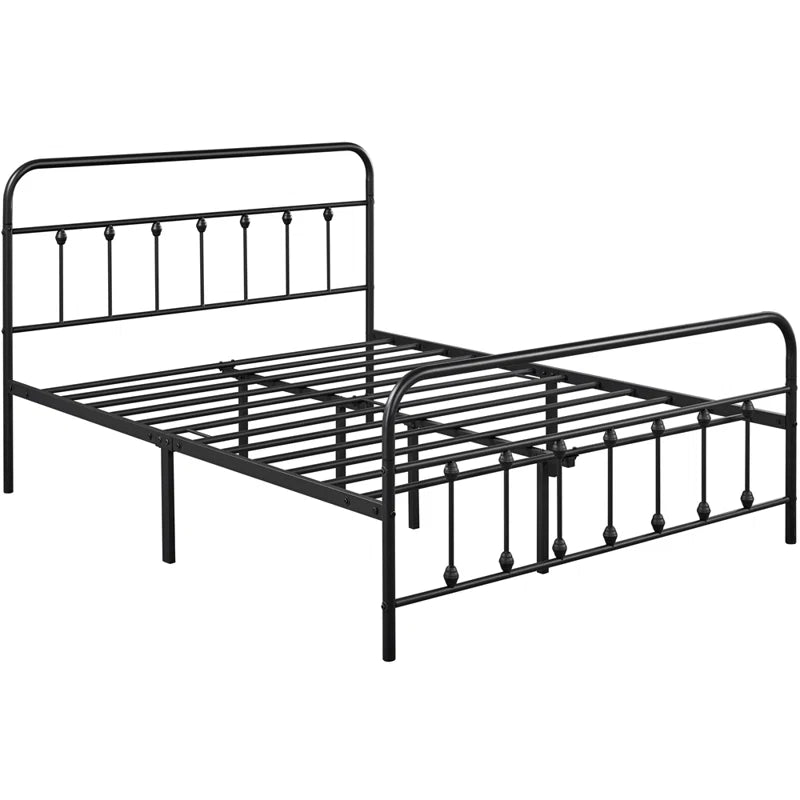 Classic Iron Platform Bed with High Headboard and Footboard