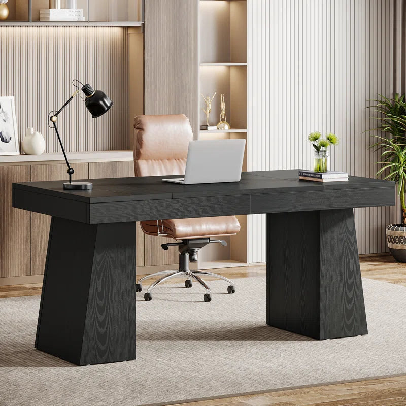 55 Inches Executive Desk with Double Trapezoid Base