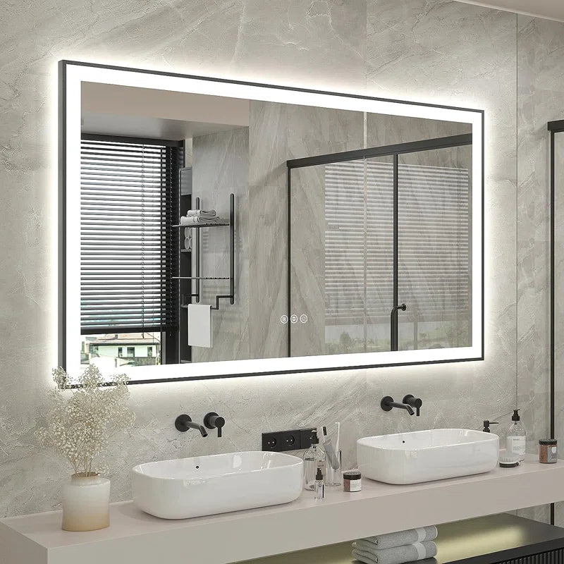Aevar Super Bright Front & Back LED Lighted Anti-Fog Aluminum Alloy Framed Tempered Glass Bathroom/Vanity Mirror with ETL & 3-Year Warranty