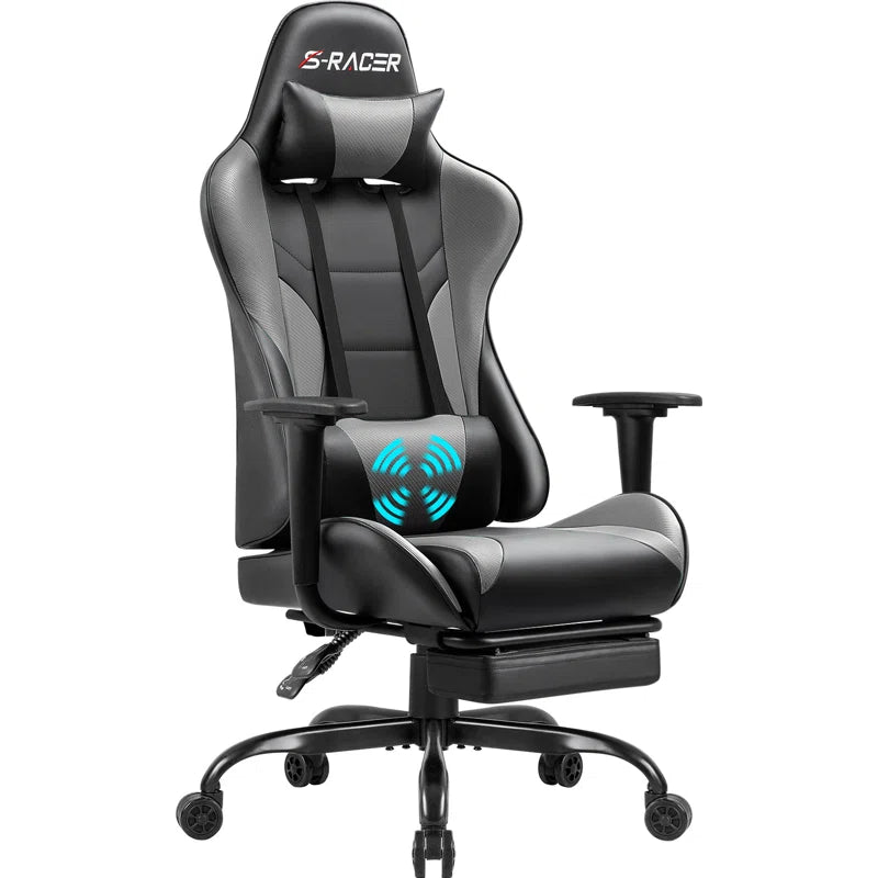 High-Back Massage Adjustable Reclining Ergonomic Faux Leather Swiveling PC & Racing Game Chair with Footrest