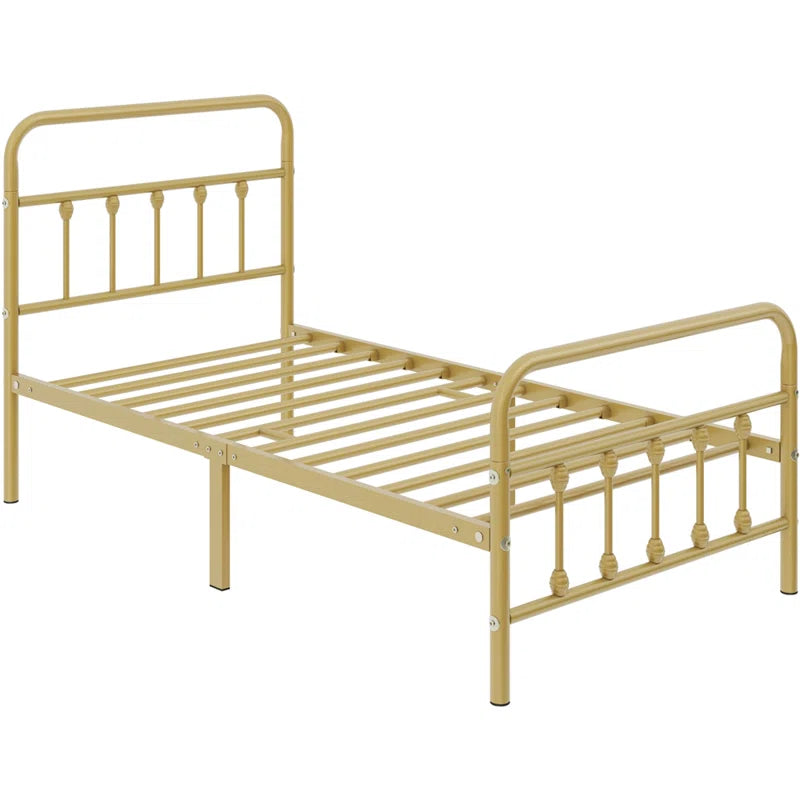 Classic Iron Platform Bed with High Headboard and Footboard