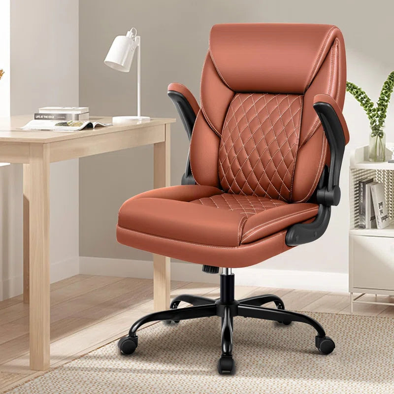Marama Ergonomic Leather Office Chair with Flip-Up Armrests