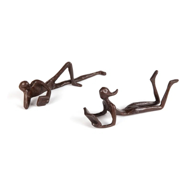 2 Piece Birdsall Man and Woman Leisurely Reading a Book Sculpture Set