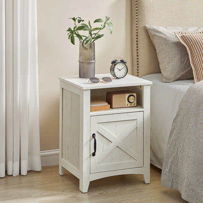 Bauman Farmhouse Nightstand, Bedside Table with a Cabinet and Open Compartment