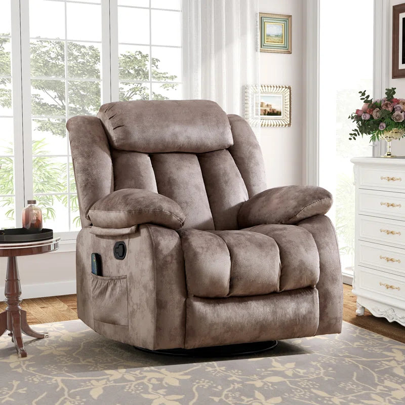 37.4" Wide Contemporary Compact Microfiber Swivel Rocker Manual Recliner Chair with Heat and Massage