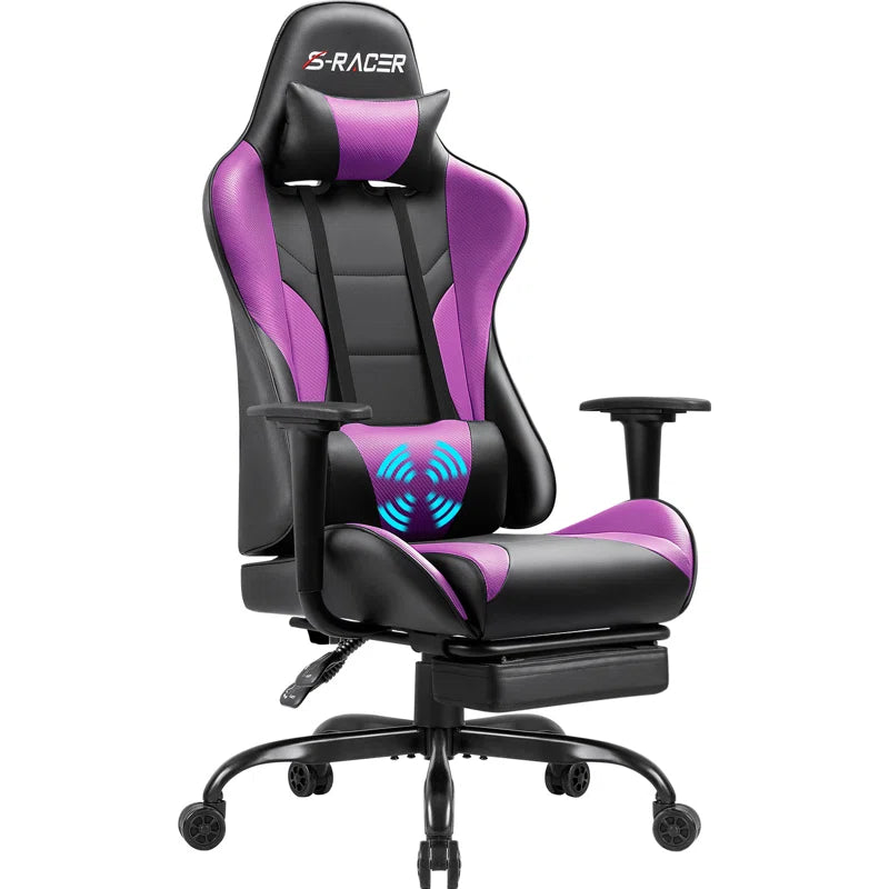 High-Back Massage Adjustable Reclining Ergonomic Faux Leather Swiveling PC & Racing Game Chair with Footrest
