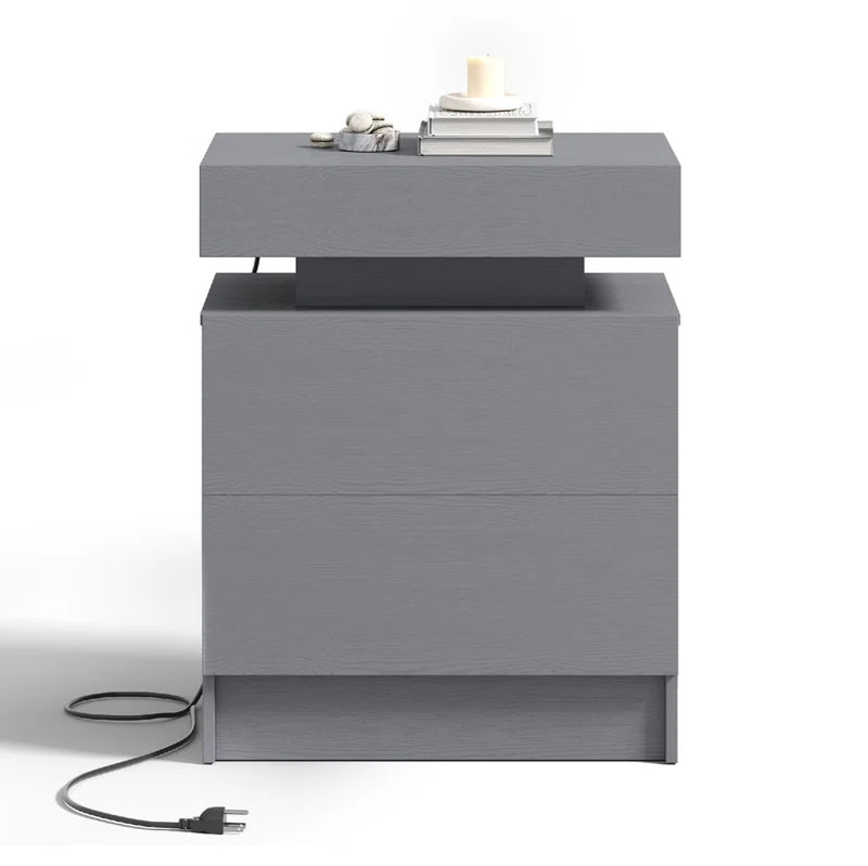 Westerly Modern Style Wooden Nightstand with LED Light and Storage Drawers