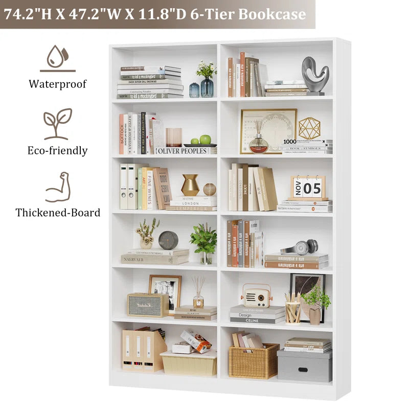 74.3"H X 47.2"W Wood Double 6-Tier Standard Bookcase