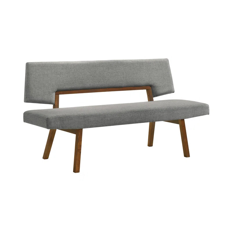 Jeiren 63" Wide Upholstered Dining Bench with Back in Rubberwood and Fabric