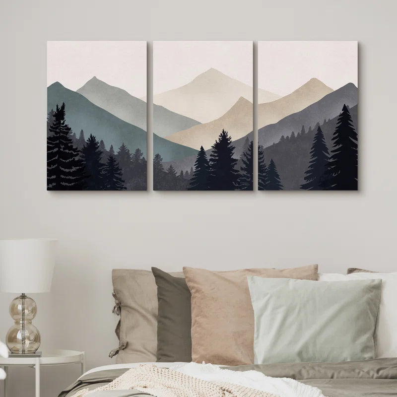 Sun Mountain Landscape Abstract Nature Forest Minimalist Pictures Framed Canvas Print Wall Art