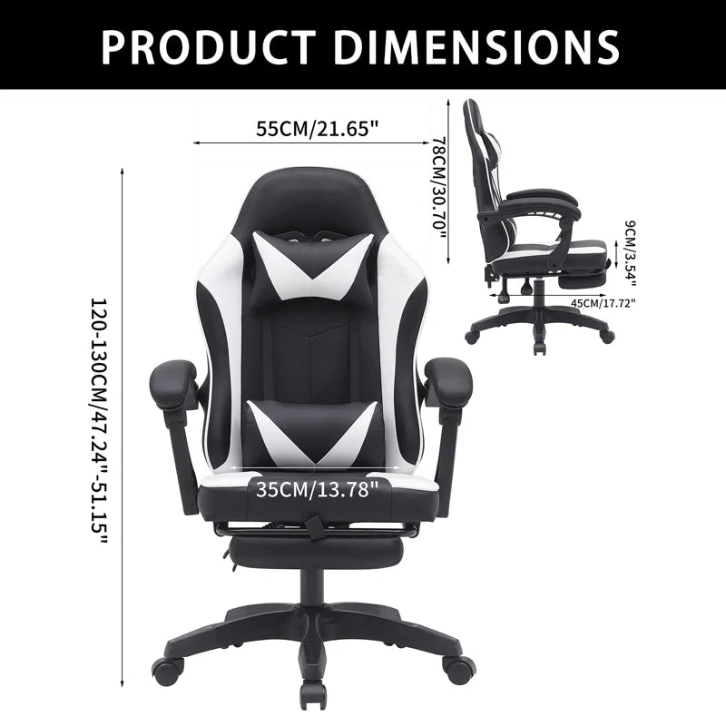 Knoble Adjustable Reclining Ergonomic Faux Leather Swiveling PC & Racing Game Chair with Footrest