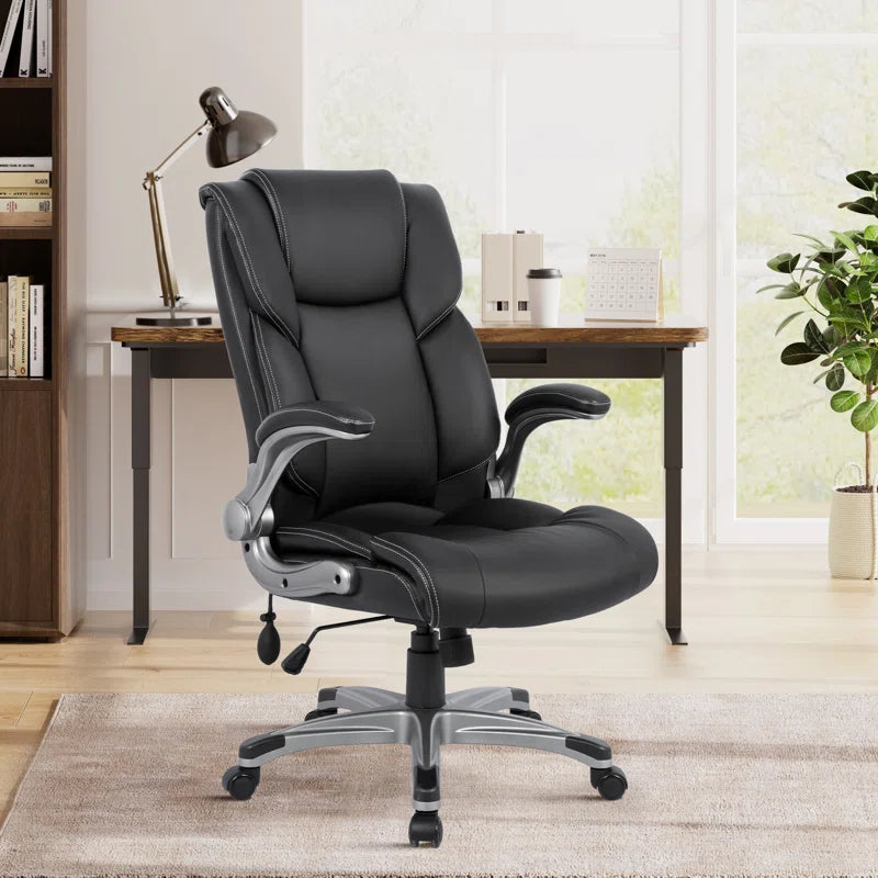 Alira Mid-Back Ergonomic Office Chair - PU Leather Executive Chair with Adjustable Lumbar Support, Flip-Up Armrests & Height Adjustment, Rolling Swivel Chair for Home Office