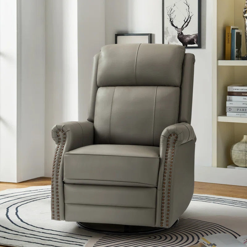 Anouschka 30.5" Wide Swivel Rocking Genuine Leather Manual Recliner
