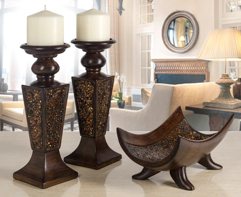 Decorative Polyresin Crackled Mosaic Candlestick