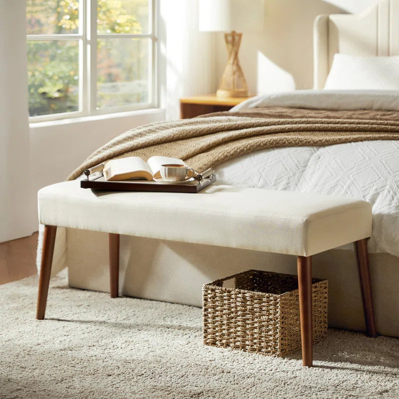 Duplessis 44"W Modern Bench with Solid Wood Legs and Foot Pads
