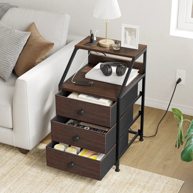 Travison Nightstands with 3 Drawers & Outlets, Bedside Tables with 2 USB Ports & 2-Tier Open Shelf