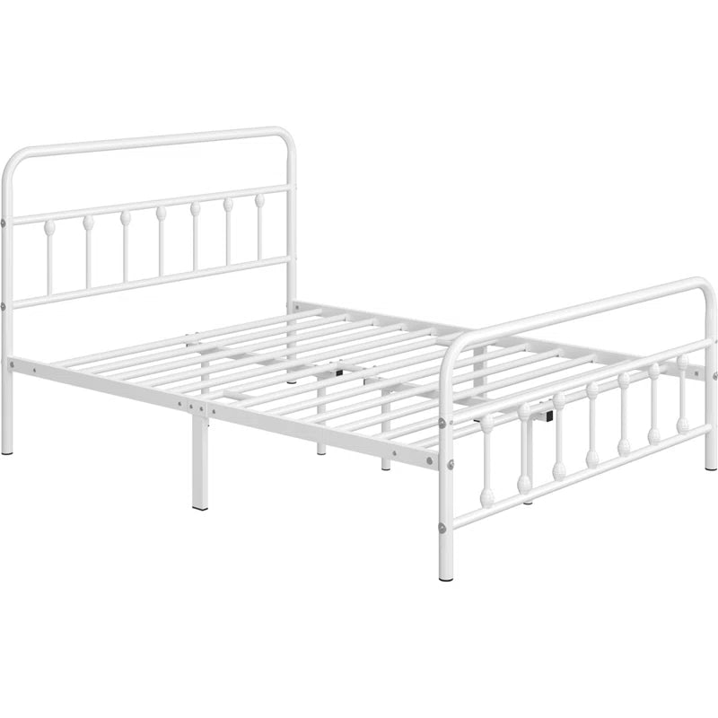 Classic Iron Platform Bed with High Headboard and Footboard