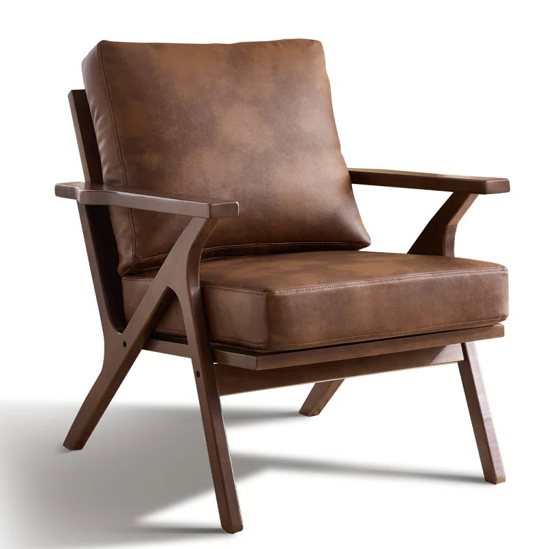 Huybert 29.7" Wide Solid Wood Frame Upholstered Mid Century Modern Retro Accent Chair