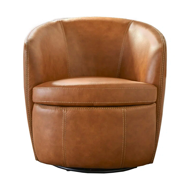 Azurdee Top Grain 100% Genuine Italian Leather Swivel Barrel Chair