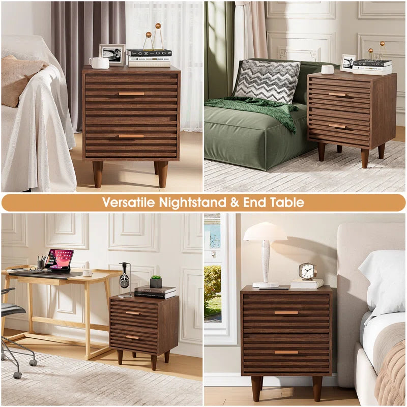 Jamyira 2 - Drawer Nightstands Set, Mid Century Modern End Table , Wooden Bedside Table in Brown
