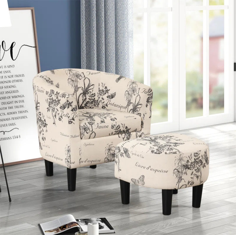 Pamplona 26" W Modern Stylish Soft and Breathable Upholstered Barrel Chair and Ottoman