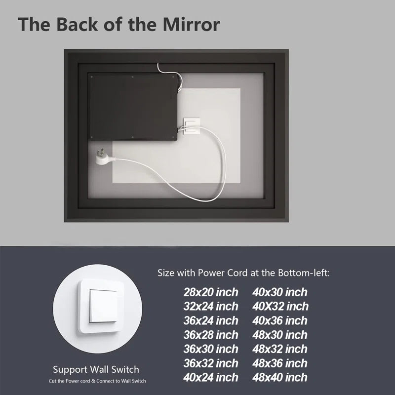 Aevar Super Bright Front & Back LED Lighted Anti-Fog Aluminum Alloy Framed Tempered Glass Bathroom/Vanity Mirror with ETL & 3-Year Warranty