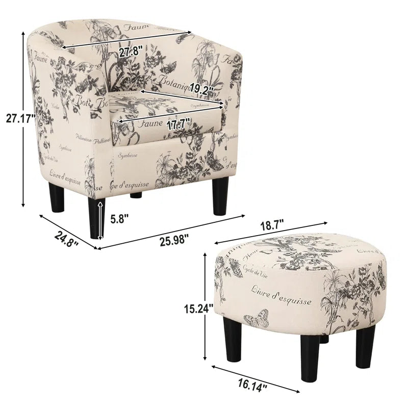 Pamplona 26" W Modern Stylish Soft and Breathable Upholstered Barrel Chair and Ottoman