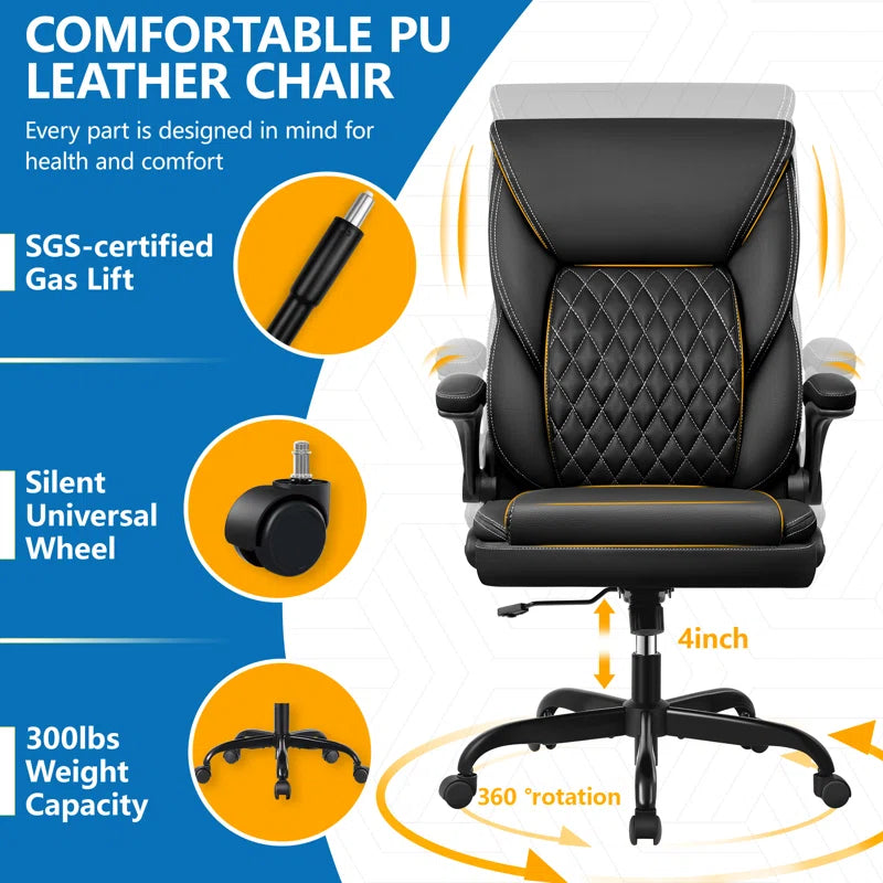 Marama Ergonomic Leather Office Chair with Flip-Up Armrests