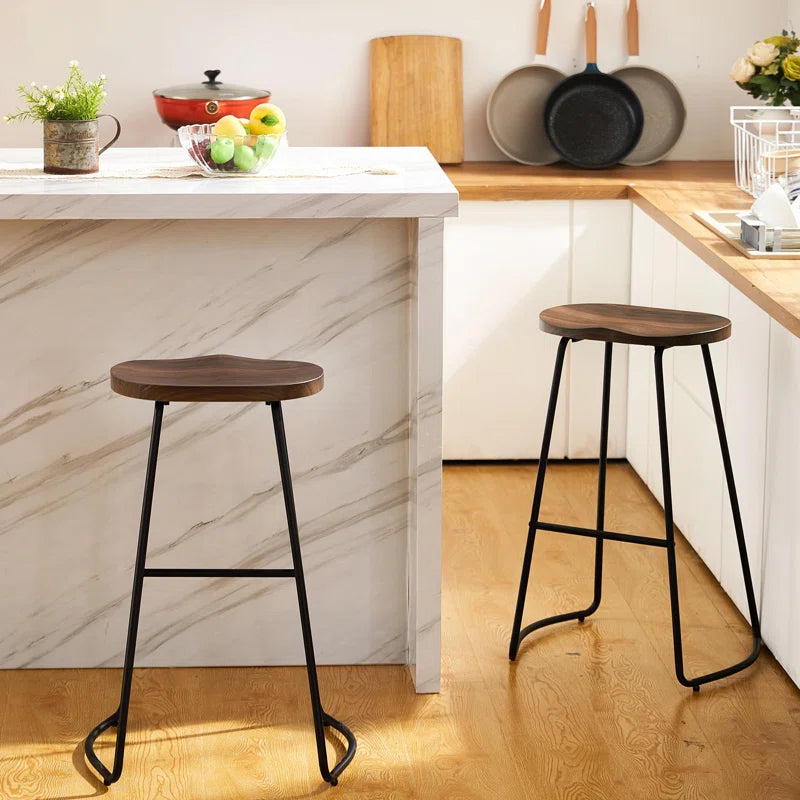 Alazia Solid Wood Backless 26/30" Saddle Seat with Footrest Bar Height Stool Set
