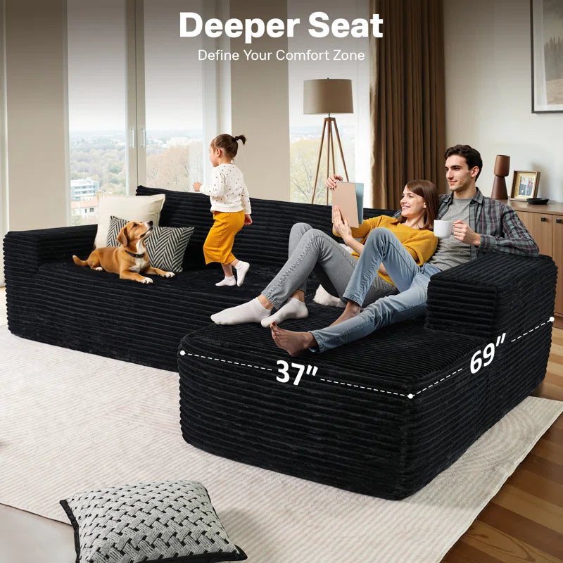 Nathasa 2 - Piece No Assembly Required Upholstery Sofa, Free Combination Cloud Sectional Couch with L-Shape Chaise, Deep Seat Modular Sofa for Living Room Bedroom