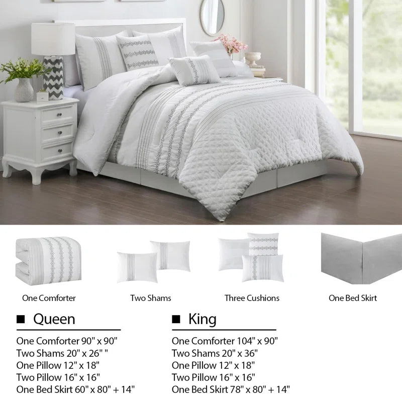 7-Piece White Modern Brushed Microfiber Comforter Set - Soft, Luxurious, and Breathable Bedding for a Restful Night&